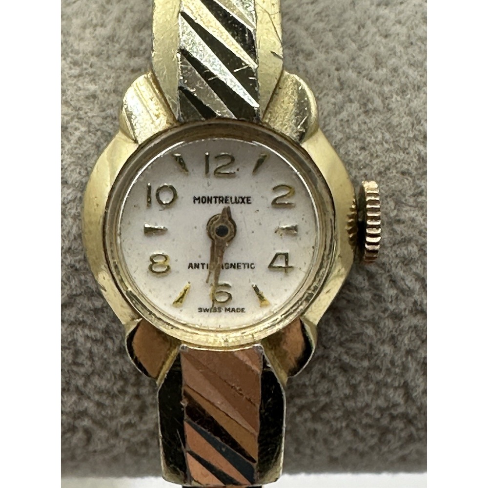 Montreluxe Womens Cuff‎ Watch Manual Wind Works 17MM 5.5" Gold Tone Vintage Q